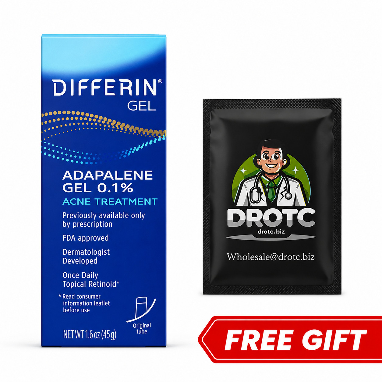 Differin Acne Treatment Gel 0.1% Adapalene 45g Tube + Free Eye Wipe EXP 06/27