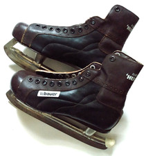 VG Vtg Used Canadian BAUER HUGGER Ice Hockey Skates Sz 6 Man-Made w/Leather Trim