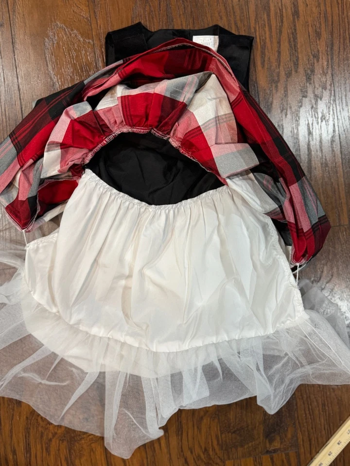 Vestido a Cuadros Gymboree Niñas 7 Vacaciones Rojo Negro Lazo Tul Falda Conjunto de Navidad Foto 4 de 4