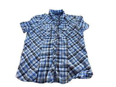 Bexleys Woman Damen Bluse Gr. 46 Blau Kariert Kurzarm Brusttaschen
