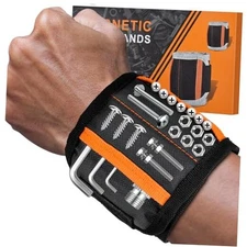 Magnetic Wristband for Tools Gifts for Men Premium Nylon Black with Orange