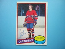 1980/81 O-PEE-CHEE NHL HOCKEY CARD #42 PIERRE MONDOU VG AUTO AUTOGRAPH OPC