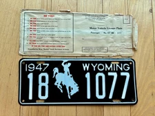 1947 Wyoming License Plate W/ Original Wrapper