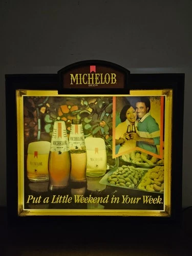 Vintage  Michelob Beer Lighted Sign Black Americana Couple 1981  19" x 16" Cool!