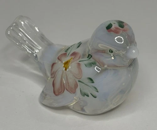 Vintage Fenton Iridescent Opalescent Bird Hand Painted with Signature M. Shaffer