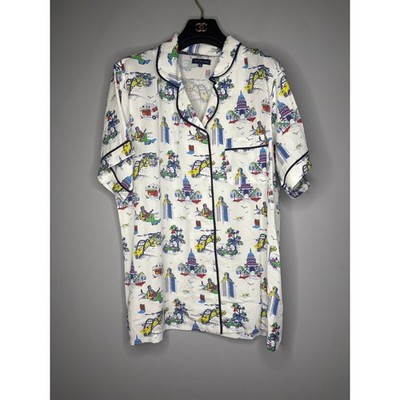 NWOT Katie Kime Women s  Size XL White Button Down Austin Pajama Sleep Top Shirt