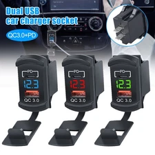 QC3.0+PD Car Charger Socket Dual USB Power Adapter +Digital Voltmeter For Toyota