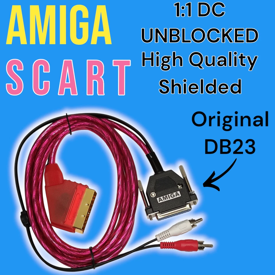 Amiga RGB DC Unblocked HQ Video SCART Shielded Kabel Original DB23 Stecker 2,5M