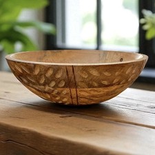 Hand Carved Wood Bowl Mango Unique Chiseled Centerpiece Exotic Earthy Decor 9.75
