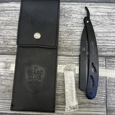 The Beard Club Straight Edge Razor with leather case pre-owed no blade {R}