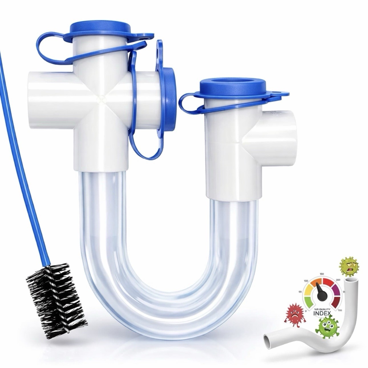 3/4 Inch Clear Condensate Trap with Cleaning Brushes HVAC PVC U Trap