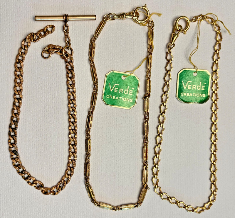 Lot of THREE pocket watch chains vintage Verde Creations New Old Stock? Untested