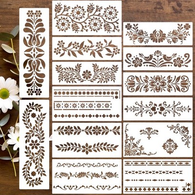 Floral Border Corner Stencils for Crafts Reusable Folk Art Stencil Mexican Fl...