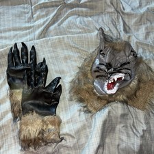 Brown Werewolf Wolf Halloween Adult Latex Mask Full Face  Fur Gloves Fun World