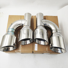 Pair Offset Dual Wall Exhaust Tips Stainless Steel Slant Cut Quad 4 Out 2.5 In