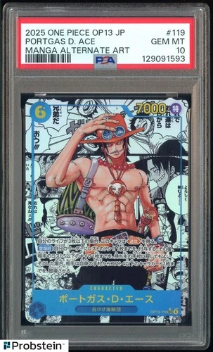 2025 One Piece OP13 Japanese #119 Portgas D. Ace Manga Alternate Art PSA 10