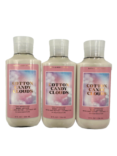 Bath & Body Works LOT 3 Cotton Candy Clouds Body Lotion 8 oz Shea Coconut Oil