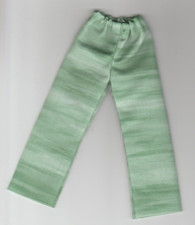 Homemade Doll Clothes-Greens and White Print Elastic Waist Pants fit Ken Doll P8