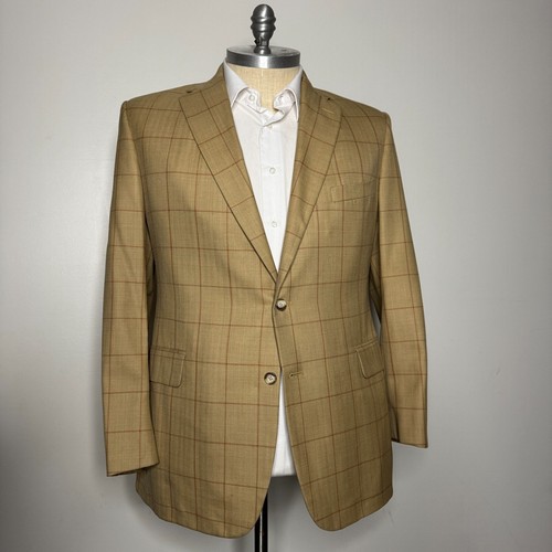 Tom James Men’s 44R Blazer Brown Check Wool Sport Coat Jacket