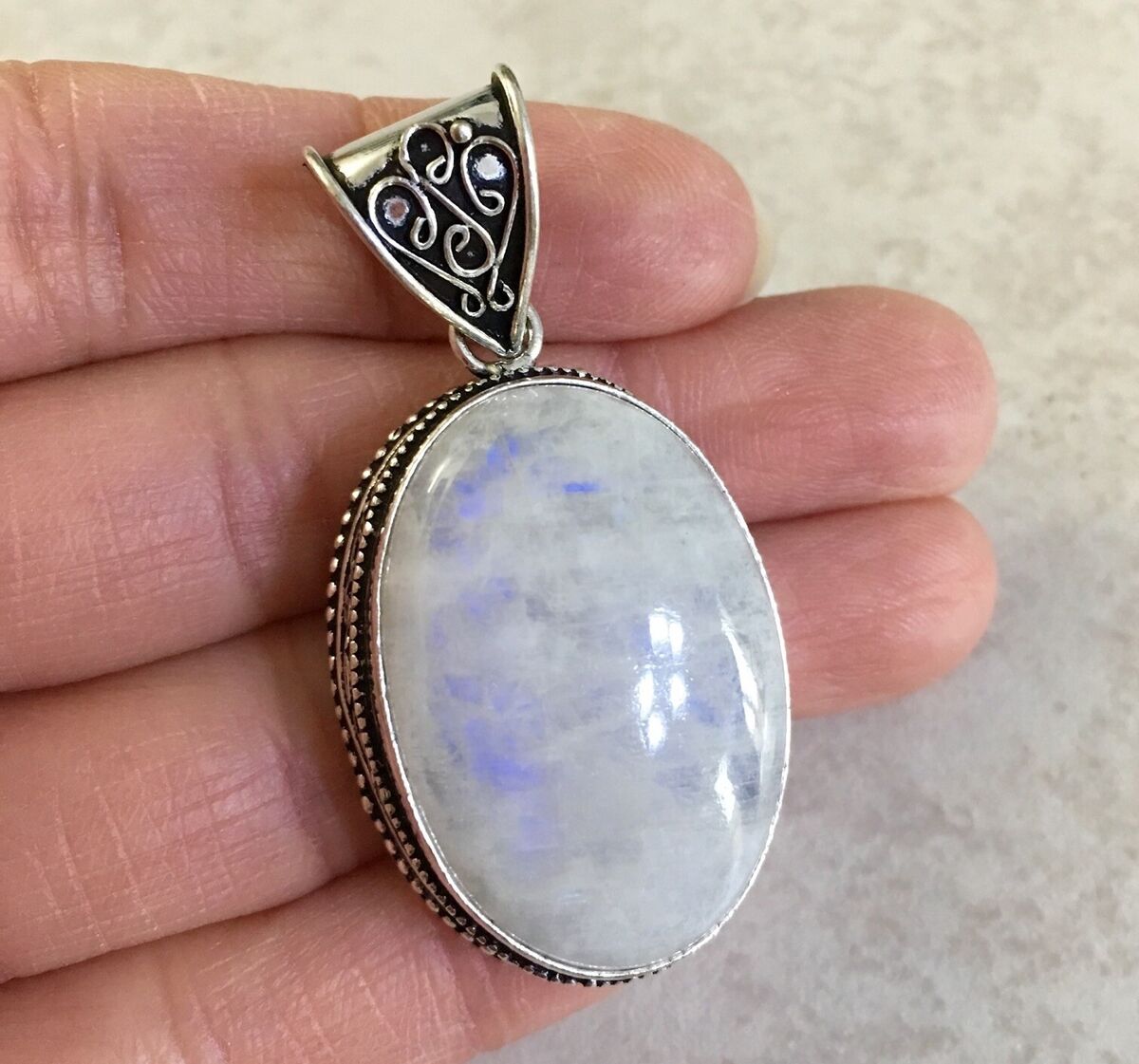 Sterling Silver Filigree Marquise Moonstone Pendant Sterling Silver Filigree Marquise Moonstone Pendant