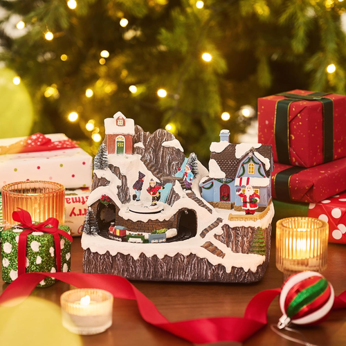 Christmas Village Scene with LED Lights and Moving Train, Battery Operated Music - Picture 6 of 6