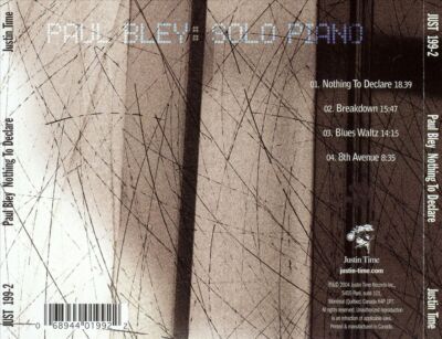 PAUL BLEY - NOTHING TO DECLARE NEW CD