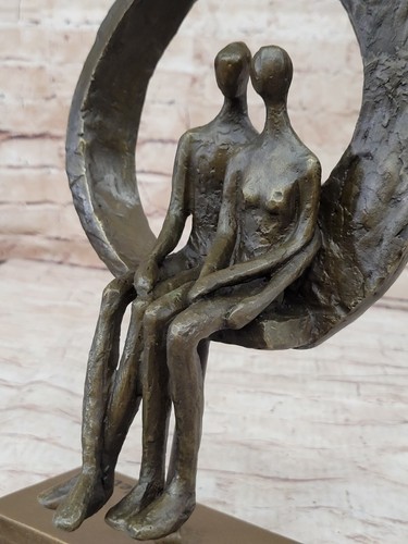 Modern Abstract Couple Bronze Statue Signed Original Artwork Home Decor - Picture 6 of 10
