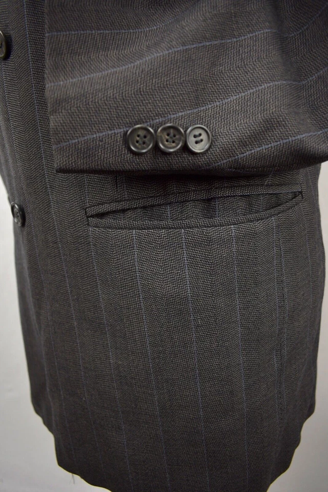Abrigo Traje Givenchy Monsieur Gris Oscuro Rayas Lana Doble Pecho Talla: 40R Foto 4 de 4