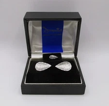 Vintage JML Imperial Sterling Silver TEARDROP Cufflink & Tie Tack Set in Box
