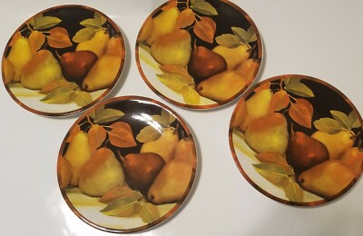 4 Pc Set Harry & David 8'' Pear Fruit Stoneware Salad Dessert Plates 