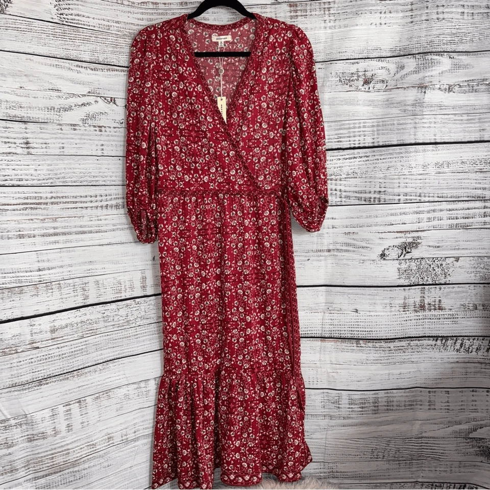 Max Studio Dress Womens Sz Medium Tiered Boho Midi Floral paisley Faux Wrap New - Image 3 of 4