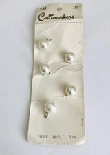 Vintage Costumakers 5 White Round Ball Buttons on Card Wire Loop Backs USA Set
