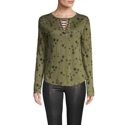 Generation Love Valentina Long Sleeve Lace Up Tee Star Print Green Extra Small