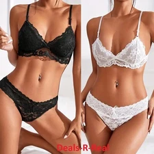Sexy Black & White 2 Lingerie Sets Floral Lace 2 Bra & 2 Panties Bralette Thong