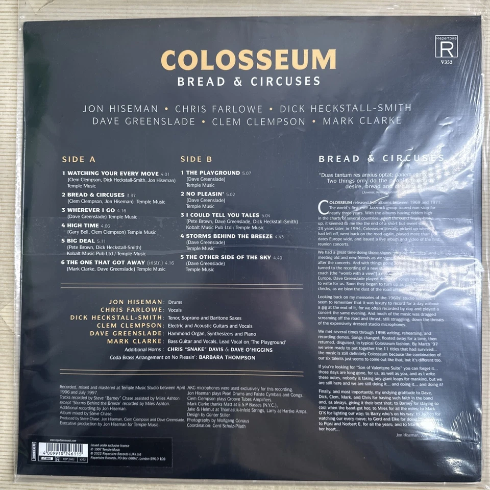 Colosseum - Bread & Circuses 12” Vinyl Record MINT SEALED - Image 2 of 2