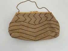 Walborg Gold Clutch Glass Beaded Purse Handbag Vintage Glam Romantic Formal Prom