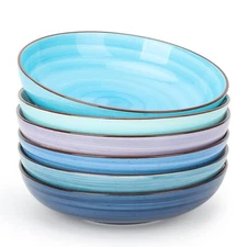 Set of 6 Ceramic Pasta & Salad Bowls, 26 oz, 8-Inch Ideal for Soup, Pasta, Salad