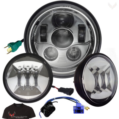Eagle Lights Harley 7'' Chrome LED Headlight and Spot Light Kit w/ 2014+ Adapter