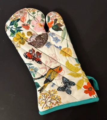 NATHALIE LETE FOR ANTHROPOLOGIE NIP Anthropologie Nathalie Lete Oven Mitt Woodland Hedgehog Bird Embroidered