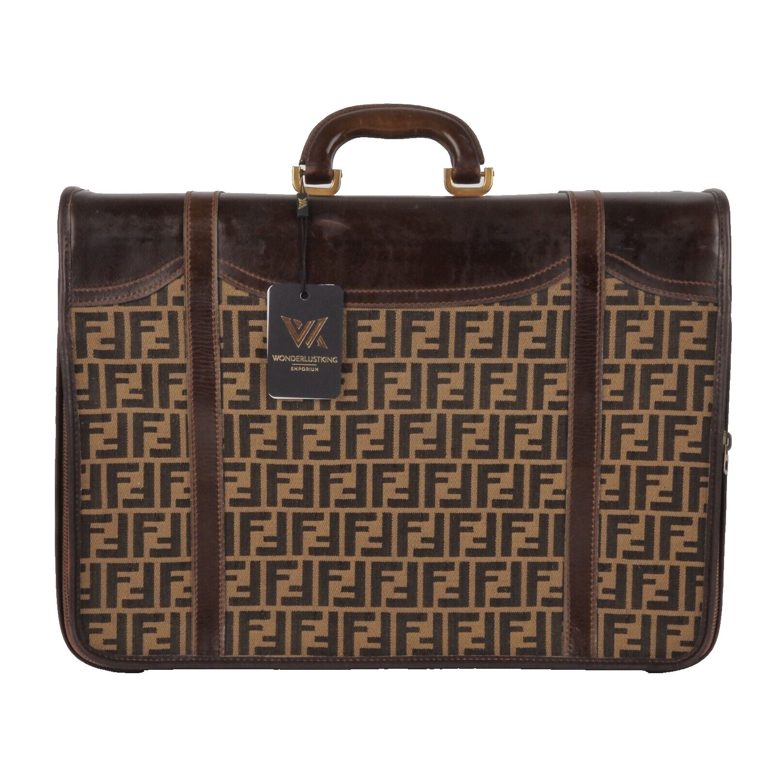 FENDI Roma FF Zucca Canvas Leather Vintage 1980s Suitcase Rare Collector Trunk