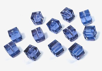 12 Pcs ~ 6mm CUBES ~ TANZANITE ~ SWAROVSKI CRYSTAL BEADS LOT
