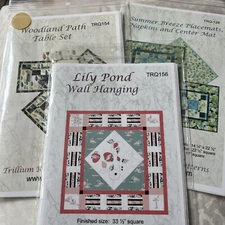 3 Quilt Pattern Lily Pond wall hanging Woodland path table set summer breeze
