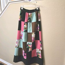 Vintage Patchwork Maxi Skirt Size  Brown Floral Cottage Retro Handmade Read