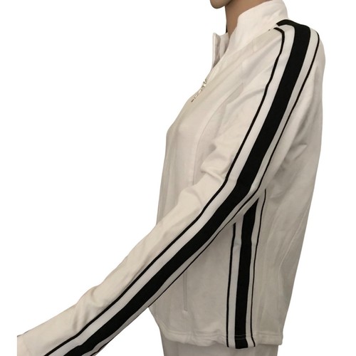 Christine Alexander MEDIUM WHITE & BLACK Cotton BLEND TRACK JACKET JOG RETRO GYM - Picture 3 of 7