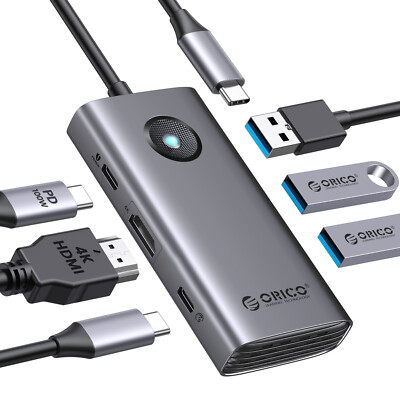 ORICO USB C Hub Laptop Docking Station 6-in-1 for Dell/HP/Lenovo/Surface Laptop