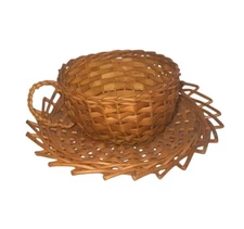 Wicker Basket Coffee Cup Teacup on Saucer Decor Rustic Figural
