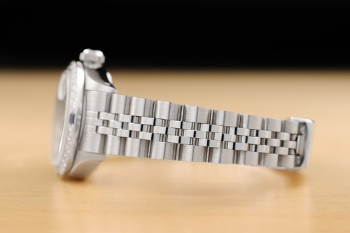 LADIES ROLEX DATE DIAMOND SAPPHIRE 18K WHITE GOLD & STEEL BLUE DIAL WATCH - Picture 5 of 8