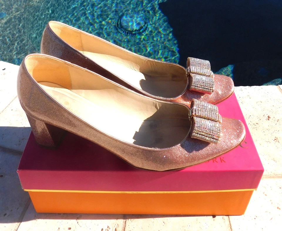 KATE SPADE Dina Glitter Rose Gold  BOW HEELS PUMPS Shoes Size 11 M - Image 2 of 4
