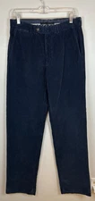 ERMENEGILDO ZEGNA Navy Blue Men Corduroy Straight Leg Pant 32R Flat Front Cotton