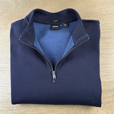 Hugo Boss 1/4 Zip Pullover Men  s L Navy Siegal 08 Cotton Blend Navy Mock Neck